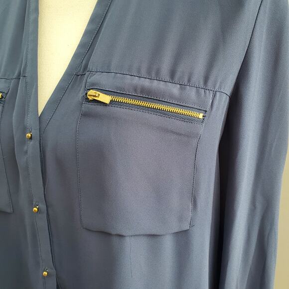 Express Women's Pullover Blue Sheer Zipper Accent Top Size M - Picture 4 of 8